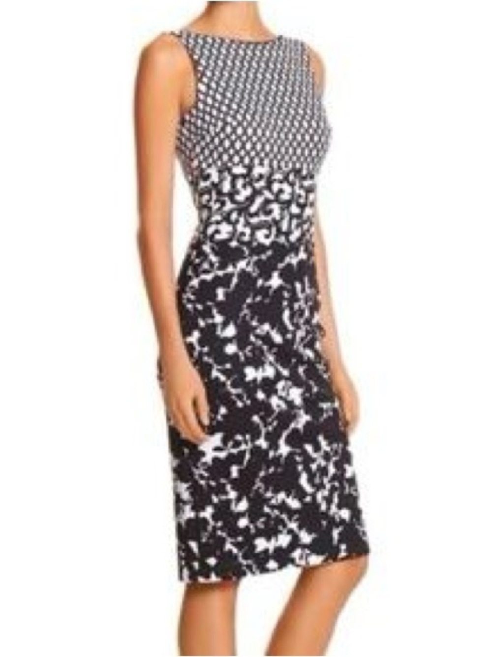 White House Black Market Black & White Mixed-Print Midi Dress